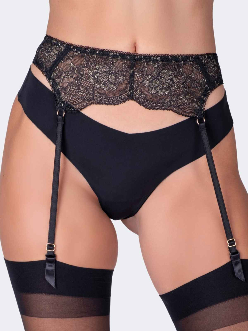 Madison Black and Gold Lace Garter Belt