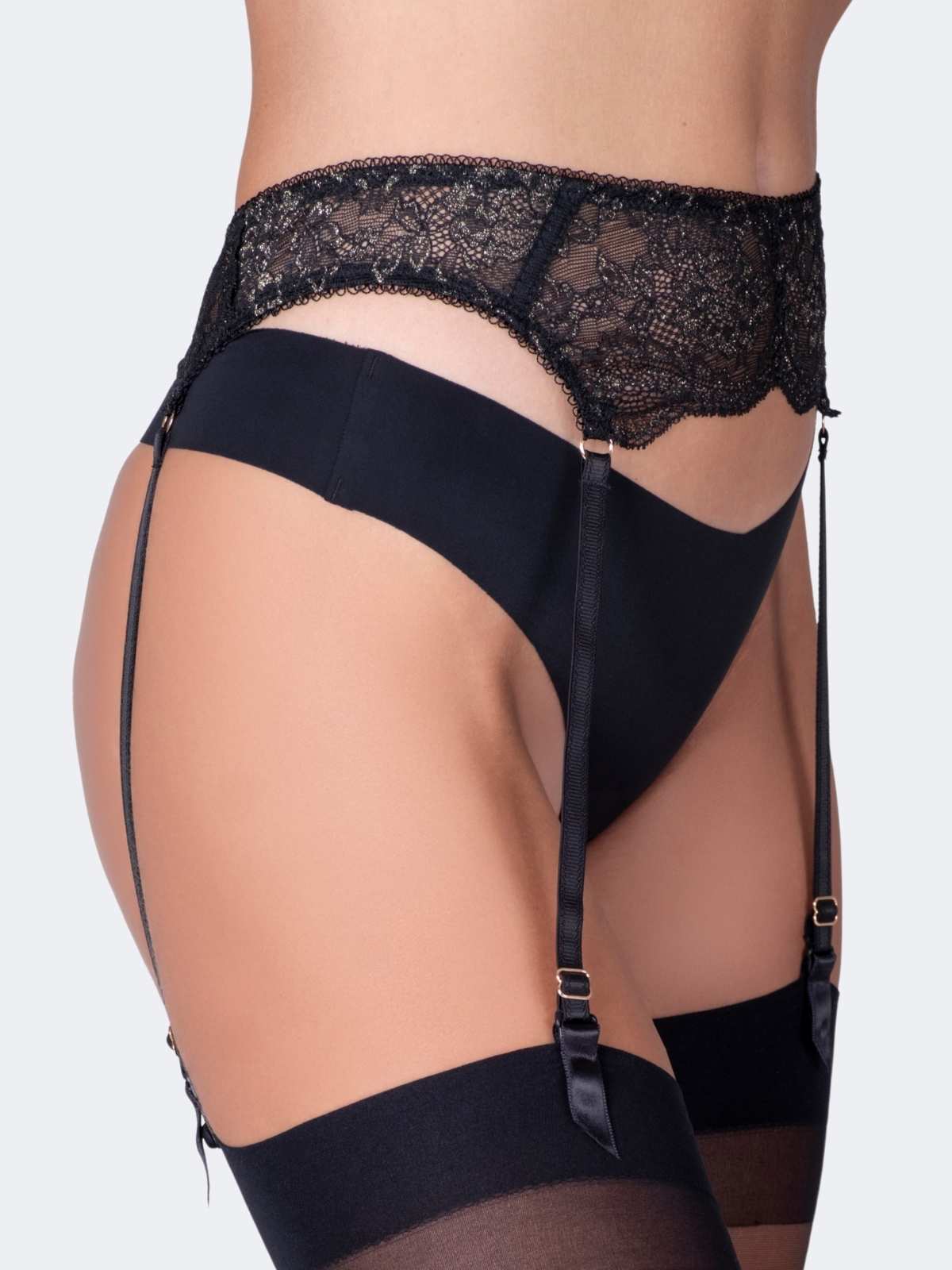 Madison Black and Gold Lace Garter Belt